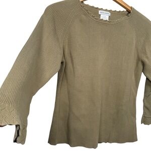 VTG Pierre Cardin Women XL Green Rib Knit Sweater Top Fairy Grunge Coquette Girl
